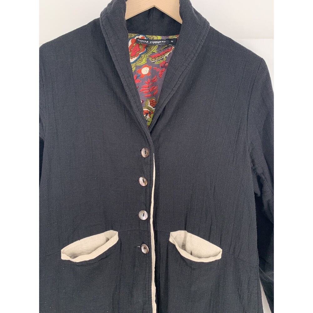 LITTLE JOURNEYS CHICAGO Floral Lined Black Cheesecloth Coat M - Picture 4 of 11